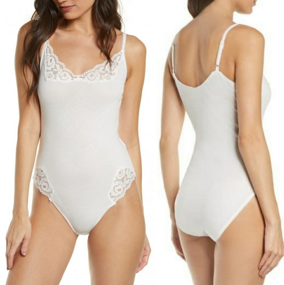 NWT Free People beaded lace bodysuit white Small